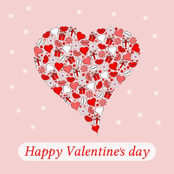 Postal para el día de San Valentín corazón sobre un fondo rosa. Vector . — Vector de stock