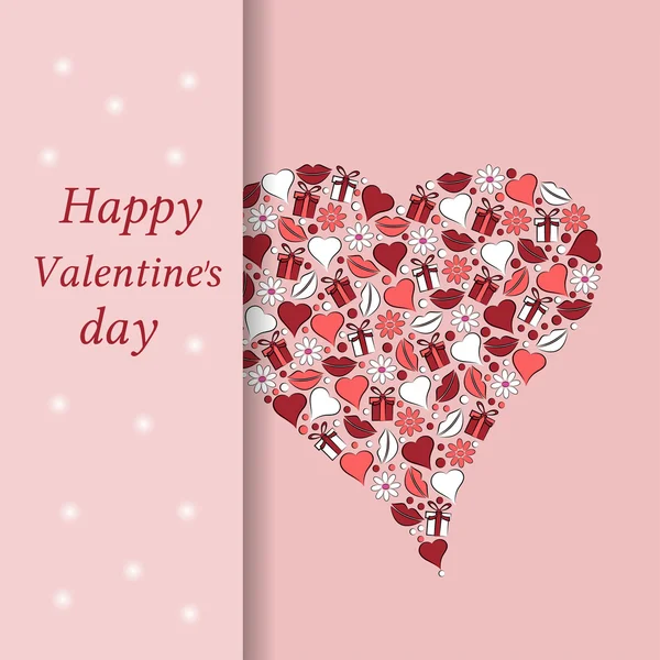 Postal para el día de San Valentín corazón sobre un fondo rosa. Vector . — Vector de stock