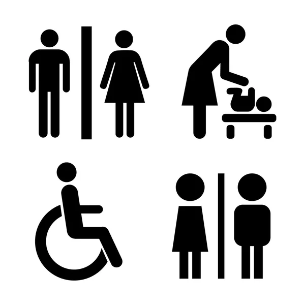 Vector εικόνες τουαλέτα: κυρία, άνθρωπος, παιδί και αναπηρία — Stock vektor