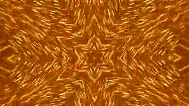 Fractaal lawaai en gouden caleidoscopisch. Patroon gemaakt met deeltjessysteem.Mirror prisma creëren ster van David effect, met glinsterende lichten en snel veranderende mandala vormen. 4k — Stockvideo