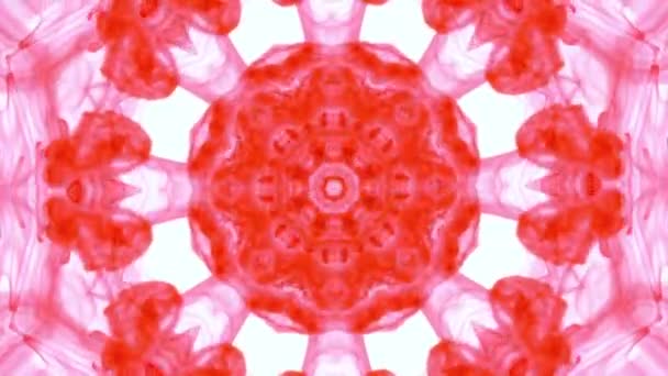 Abstrakt bakgrund. Kalejdoskopisk. Röd Mandala-snöflinga kalejdoskop sekvens. Spegel prisma skapa leksak effekt, med ljus och snabbt föränderliga former — Stockvideo