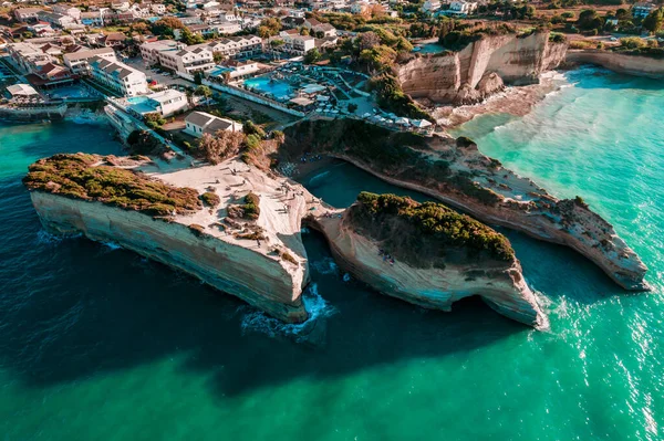 Canal DAmore - Sidari, The channel of Love. Aerial drone view to paradise beach with azure blue sea water. Corfu island, Greece. — Stock Photo, Image