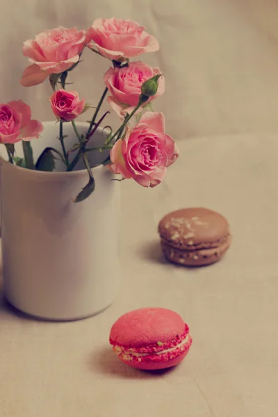 Rose and colored macaroon — Stock Photo, Image