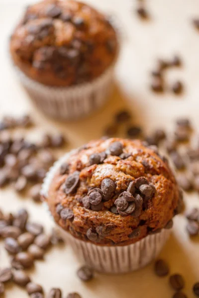 Chocolate muffins with coffee — Stock Photo, Image