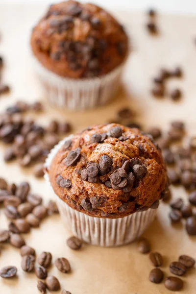 Chocolate muffins with coffee — Stock Photo, Image