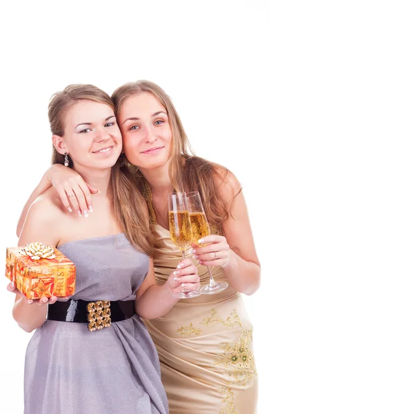 Two young beautiful blonde women celebrating — Stock Photo, Image