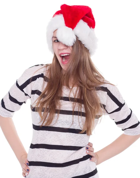 Gyönyörű lány boldog karácsonyi és újévi ünnepek tele szórakoztató — Stock Fotó