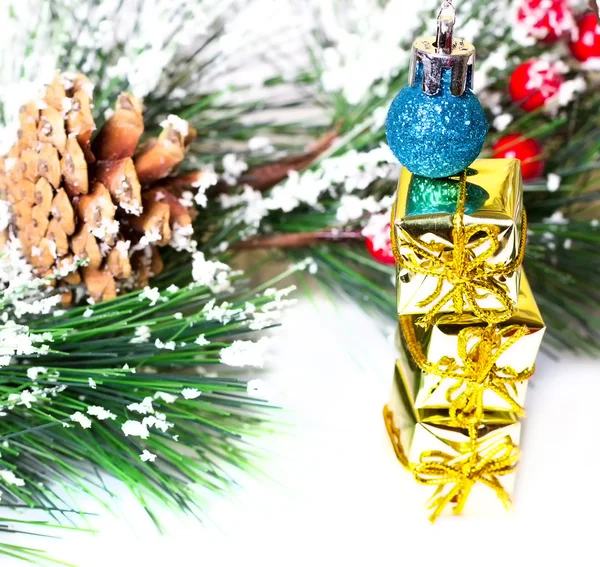 Pine grenar med christmas ornament — Stockfoto