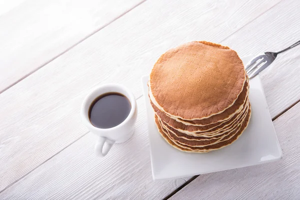 Tasty pancakes with coffee cup — Stock Photo, Image