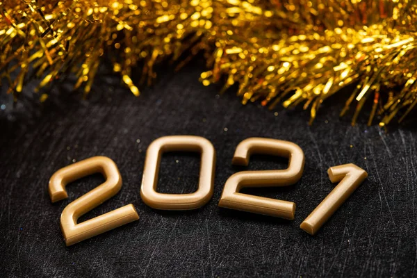 Gyllene 2021 Nummer Svart Bakgrund Gott Nytt Firar Baner — Stockfoto