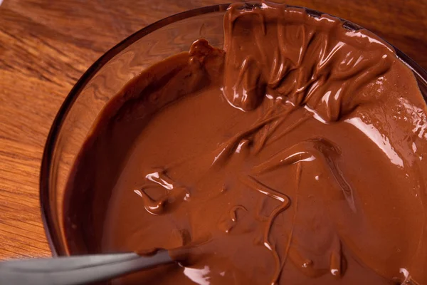 Detailní Záběr Roztavené Čokolády Jídlo Dezert Pozadí — Stock fotografie