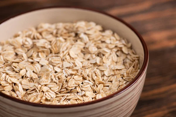 Cuenco Con Copos Avena Sobre Fondo Madera Dieta Concepto Desayuno —  Fotos de Stock