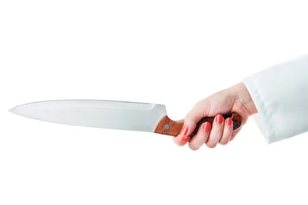 Chef holding a kitchen knife isolated — Stock Photo, Image