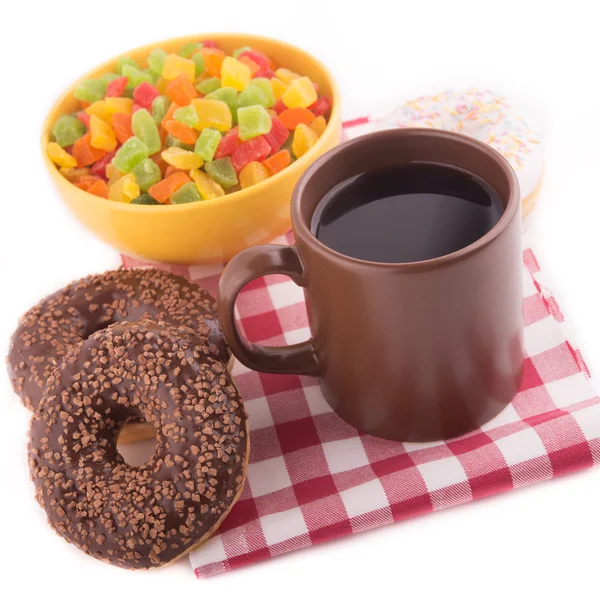 Café y donuts deliciosos — Foto de Stock