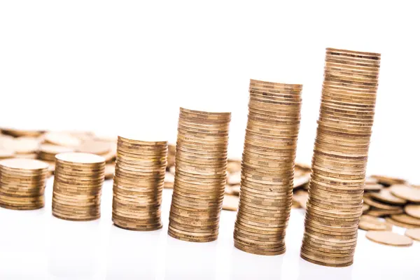 Pile of golden coins isolated — Stock Photo, Image