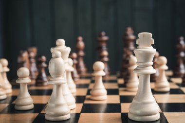satranç tahtası üzerinde satranç figürleri