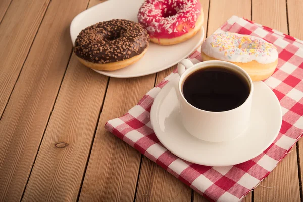 Taza de café y donas — Foto de Stock