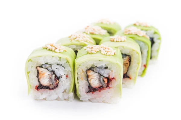 Roll with eel and tobiko caviar — Stock Photo, Image