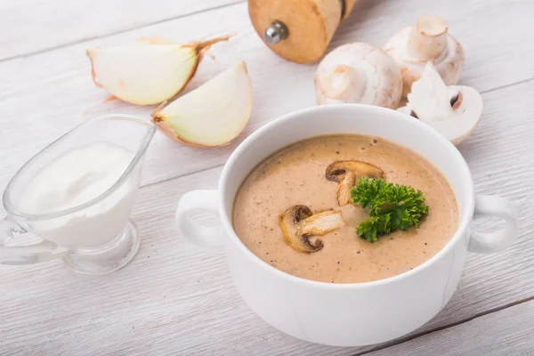 Sopa de champiñones en plato blanco — Foto de Stock