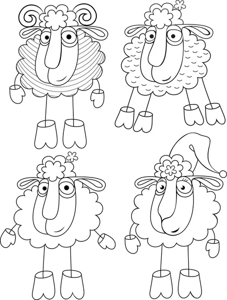 Opción lineal de dibujar una oveja y oveja — Vector de stock