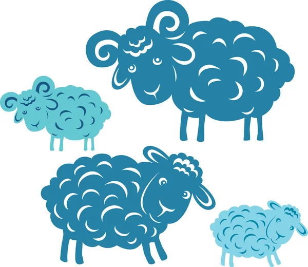 Paire de vecteurs. Silhouette de bélier et mouton — Image vectorielle