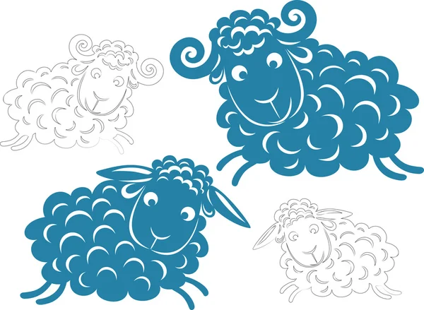 Paire de vecteurs. Silhouette de moutons et moutons en cours d'exécution — Image vectorielle