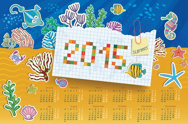 Ilustração vetorial do mundo subaquático. Calendário para o fundo do fundo do mar . —  Vetores de Stock