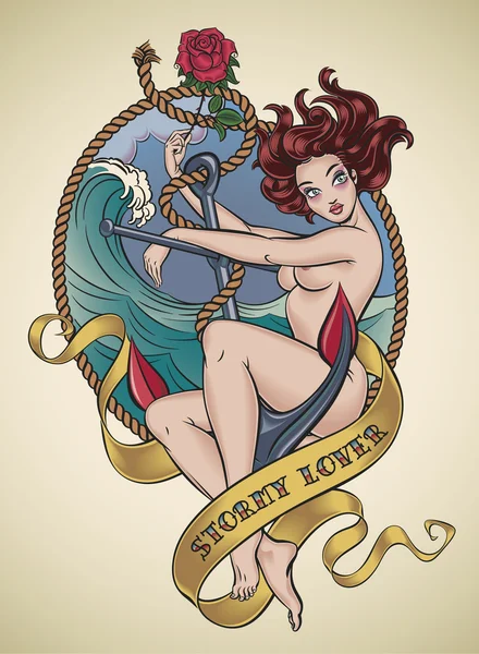 Tatouage romantique old-school - Stormy Lover — Image vectorielle