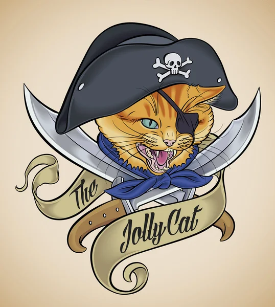 Sztuka tatuaż Jolly Cat — Wektor stockowy