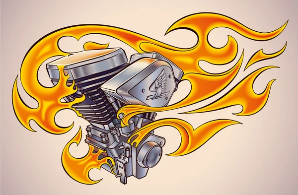 Old-school Flaming motor — Stock Vector