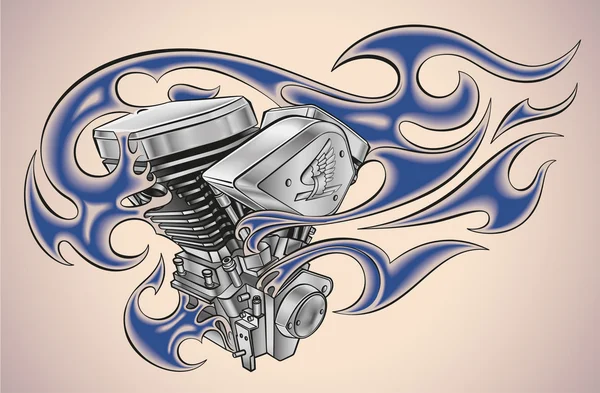 Flaming motor tattoo — Stockvector