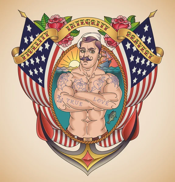Όμορφος αμερικανική ναύτης τατουάζ — Διανυσματικό Αρχείο