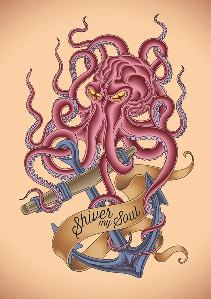 Wütendes Oktopus-Tattoo — Stockvektor