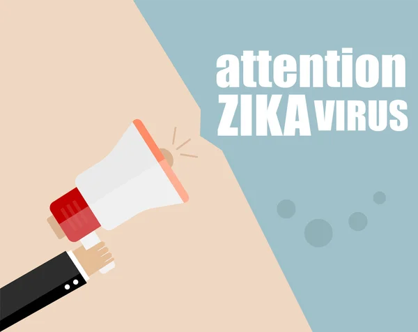Mano celebración de megáfono - Atención virus ZIKA, ilustración vectorial — Vector de stock