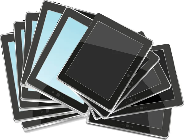 Preto abstrato tablet pc definido na ilustração vetor de fundo branco — Vetor de Stock