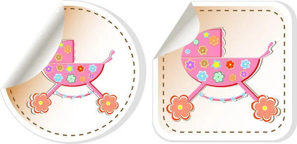 Ensemble icône bébé - illustration vectorielle de bébé fille perambulateur — Image vectorielle