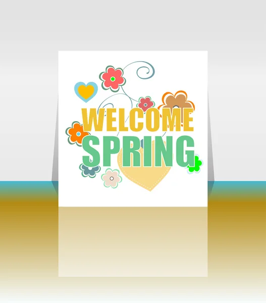 Welcome Spring Holiday Card. Bienvenido Spring Vector. Bienvenida Primavera fondo. Gráfico de vacaciones de primavera. Bienvenida Spring Art. Dibujo de vacaciones primavera — Vector de stock