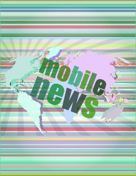 Palabras de noticias móviles en la pantalla táctil digital, ilustración vector concepto de negocio — Vector de stock