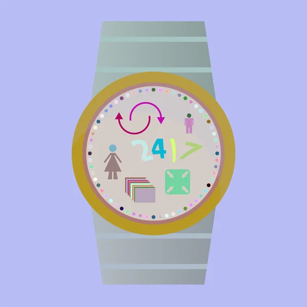 Smart watch with flat icons. Vector illustration. — Stockový vektor