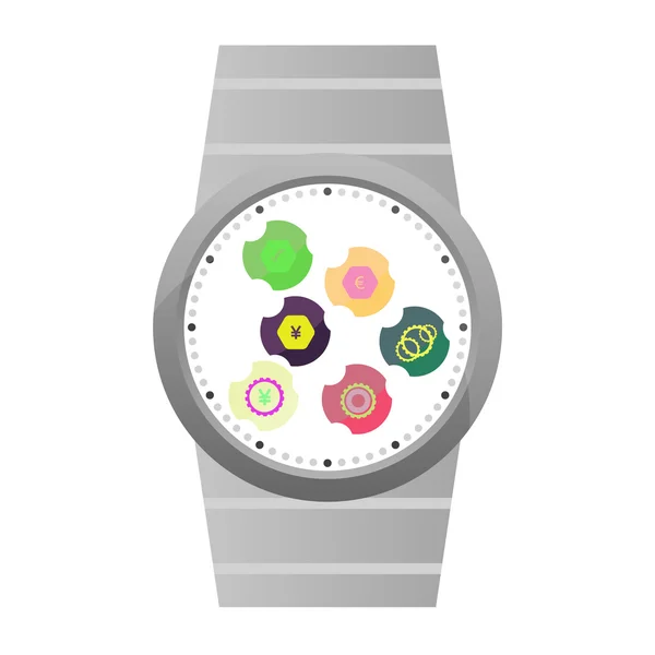 Reloj inteligente con iconos de aplicaciones aisladas en blanco — Vector de stock