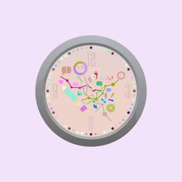 Conjunto de iconos de oficina en diseño plano en la ilustración original del vector del reloj — Vector de stock