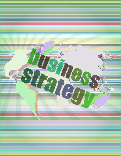 Palabra de estrategia de negocio en la pantalla digital, interfaz de control de misión de alta tecnología vector ilustración — Vector de stock