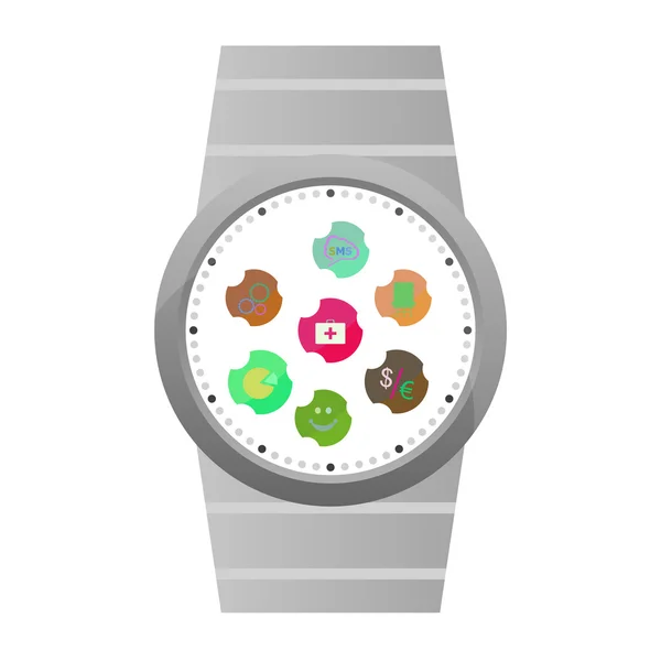 Reloj inteligente con iconos planos. Ilustración vectorial. aislado en blanco — Vector de stock