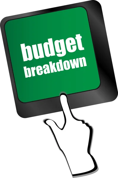 Budget uitsplitsing woorden op computer pc toetsenbord — Stockvector