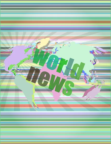 Concepto noticias y prensa: Noticias del mundo las palabras en la ilustración de vector de pantalla digital — Vector de stock
