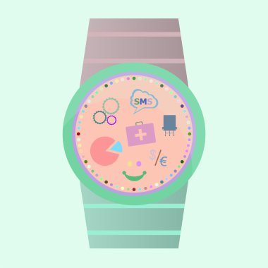 Smart watch with flat icons. Vector illustration.