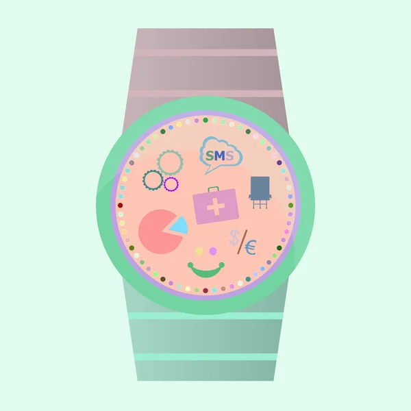 Smart watch with flat icons. Vector illustration. — Stockvector
