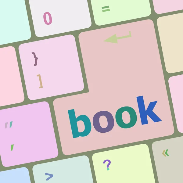Livro palavra na tecla do teclado, notebook computador botão vetor ilustração —  Vetores de Stock