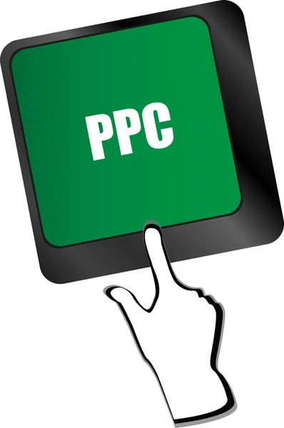 Concepto PPC (Pay Per Click). Botón en el teclado de la computadora moderna — Vector de stock