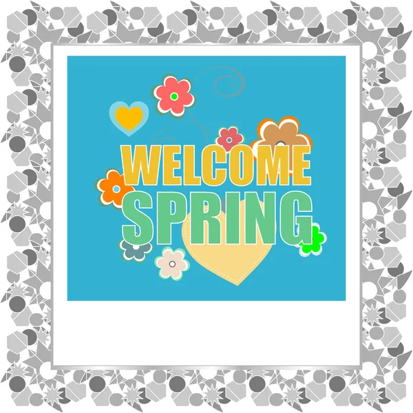 Willkommenskarte für den Frühling. willkommener Frühjahrsvektor. Liebe Hintergrund. Frühlingsferiengrafik. Willkommenskunst im Frühling. Frühlingsferien-Ziehung — Stockvektor